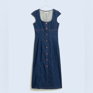 NWT MADEWELL‎ Denim Square-Neck Midi Dress in Benton Wash Size 6